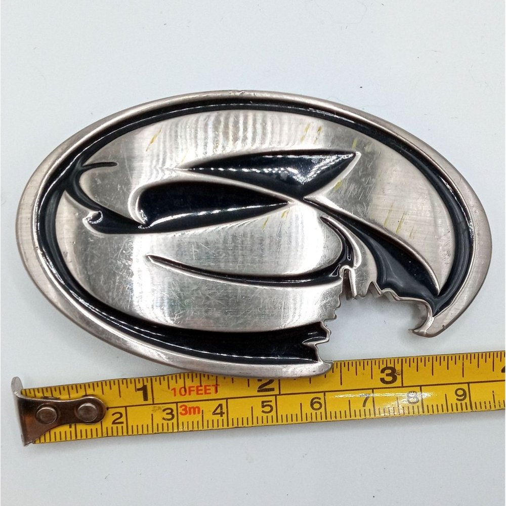 Bite Out Unknown Logo Belt Buckle Bitten Vintage Silver Black Abstract